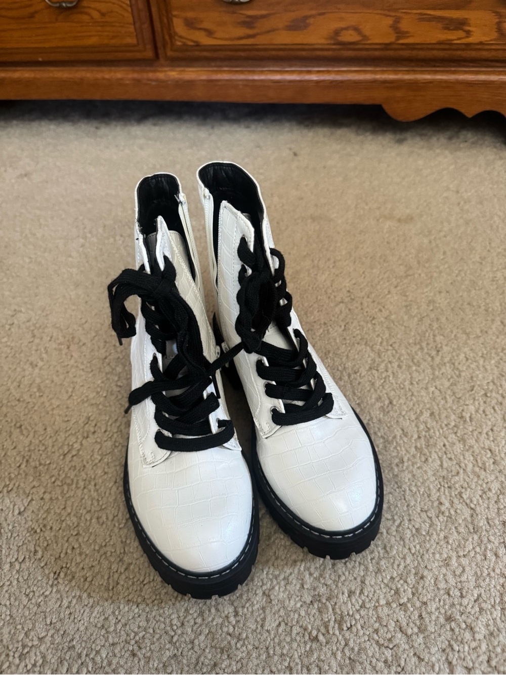 Sugar White Combat Boots with Black Laces